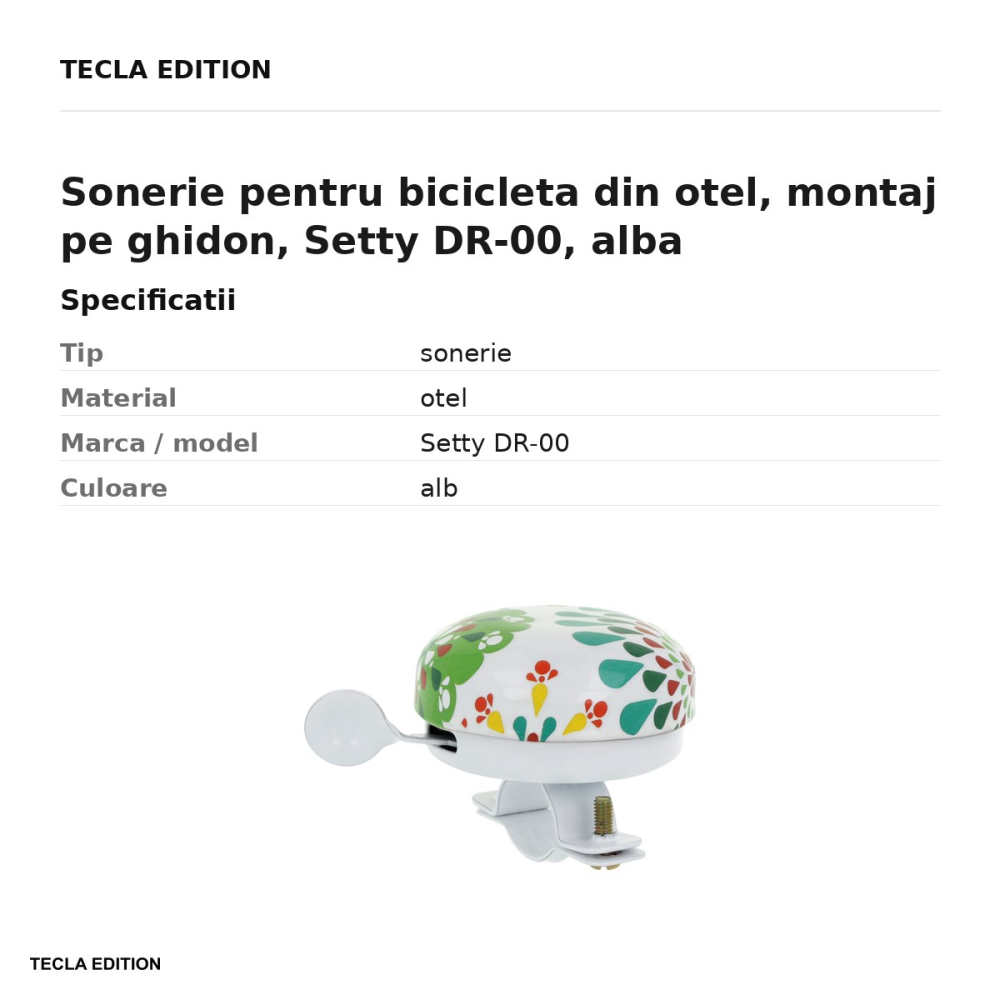 Sonerie pentru bicicleta din otel, montaj pe ghidon, Setty DR-00, alba [3]