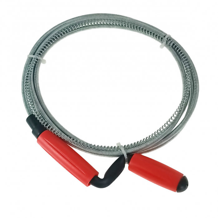 Spirala metalica cu maner pentru desfundat tevi, tip sarpe, 3M x 6mm, argintiu cu rosu [2]