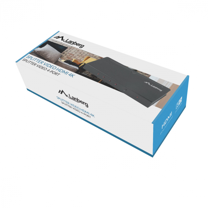 Splitter video Lanberg 42431, o intrare HDMI si 4 porturi de iesire HDMI 4K, 3D, alimentare DC jack 110-250V 1A, negru [6]