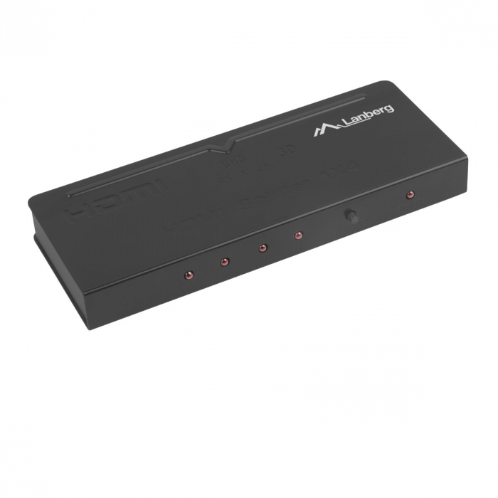 Splitter video Lanberg 42431, o intrare HDMI si 4 porturi de iesire HDMI 4K, 3D, alimentare DC jack 110-250V 1A, negru [2]