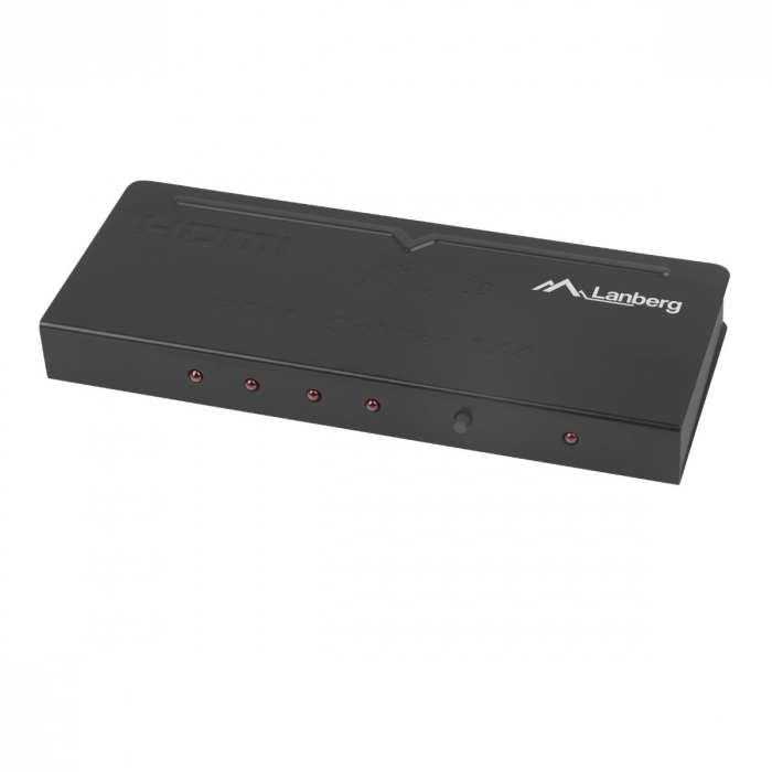 Splitter video Lanberg 42431, o intrare HDMI si 4 porturi de iesire HDMI 4K, 3D, alimentare DC jack 110-250V 1A, negru [4]