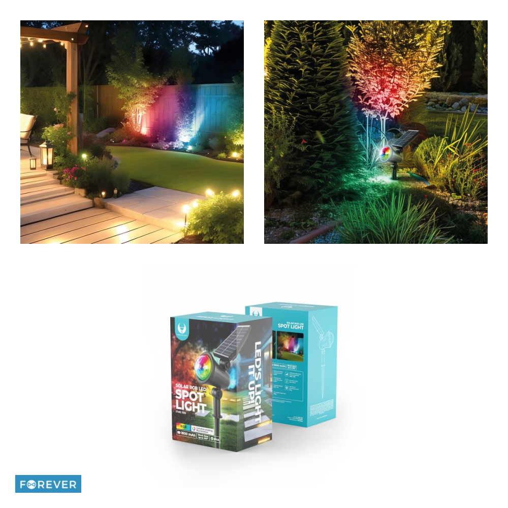 Spot solar LED RGB, Forever Light Spot Light Sunari FME-190, IP44, baterie 18650 Li-ion 3.7V 1800mAh, dimensiuni 400 x 95 x 260mm, material ABS si PC [4]
