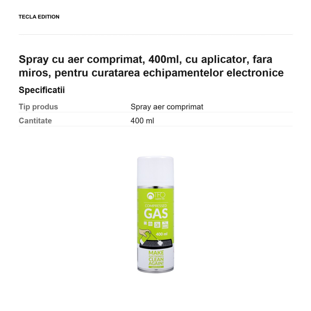 Spray cu aer comprimat, 400ml, cu aplicator, fara miros, pentru curatarea echipamentelor electronice [3]