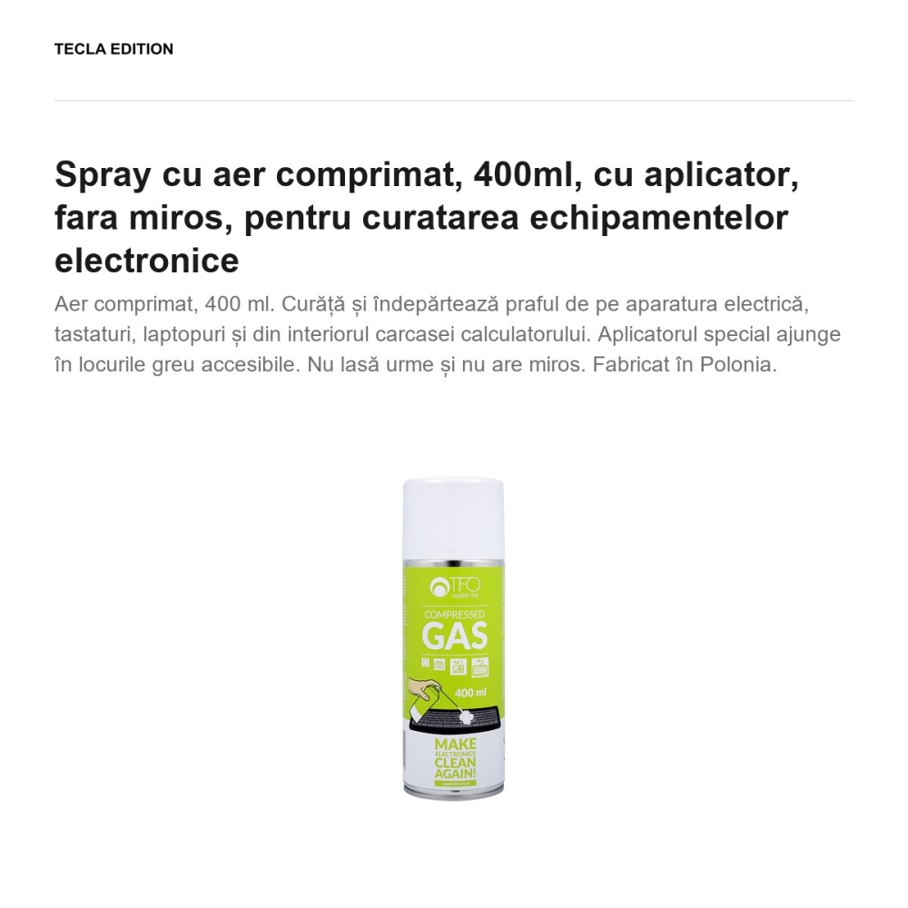 Spray cu aer comprimat, 400ml, cu aplicator, fara miros, pentru curatarea echipamentelor electronice [2]