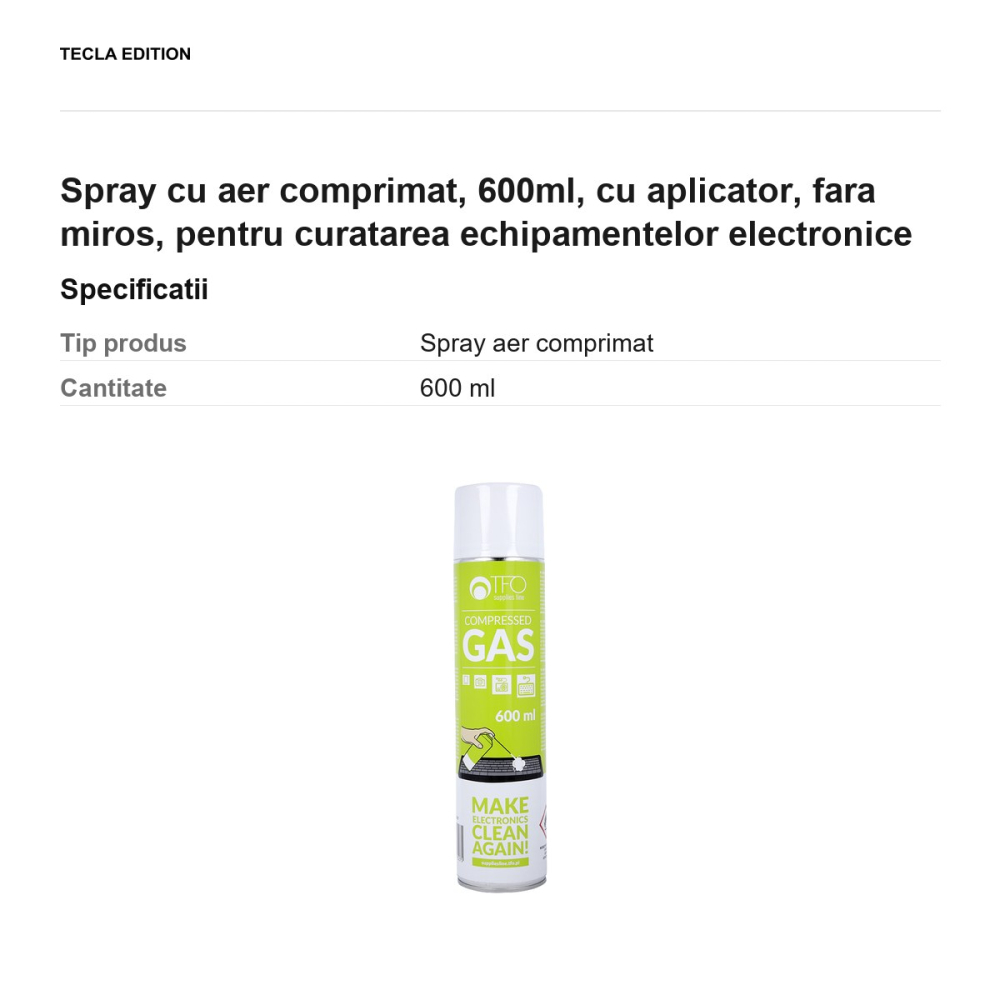 Spray cu aer comprimat, 600ml, cu aplicator, fara miros, pentru curatarea echipamentelor electronice [3]