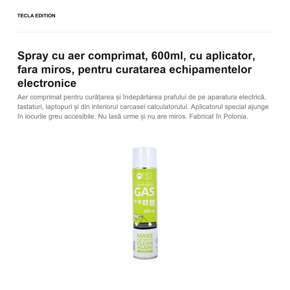 Spray cu aer comprimat, 600ml, cu aplicator, fara miros, pentru curatarea echipamentelor electronice [2]