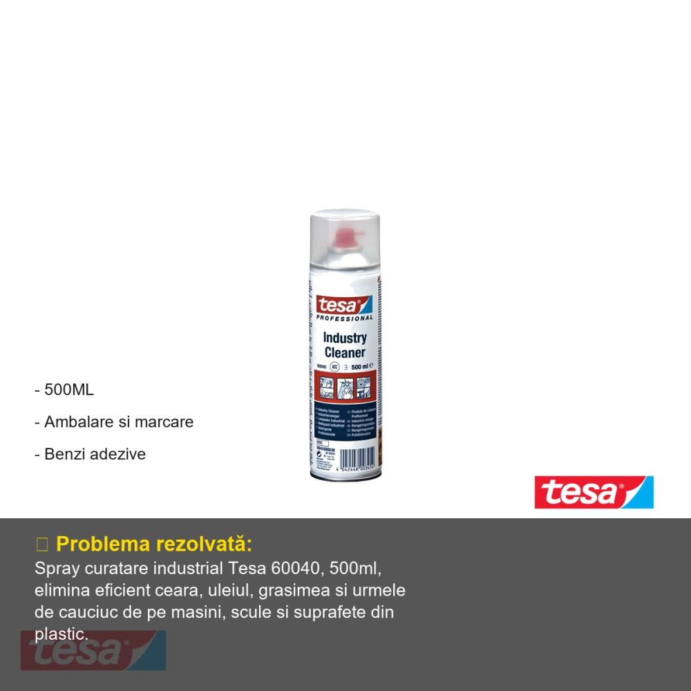 Spray curatare industrial Tesa 60040, 500ml, dizolva ceara, ulei si grasime, pentru masini si suprafete [2]