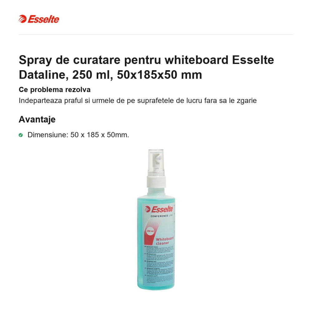 Spray de curatare pentru whiteboard Esselte Dataline, 250 ml, 50x185x50 mm [2]