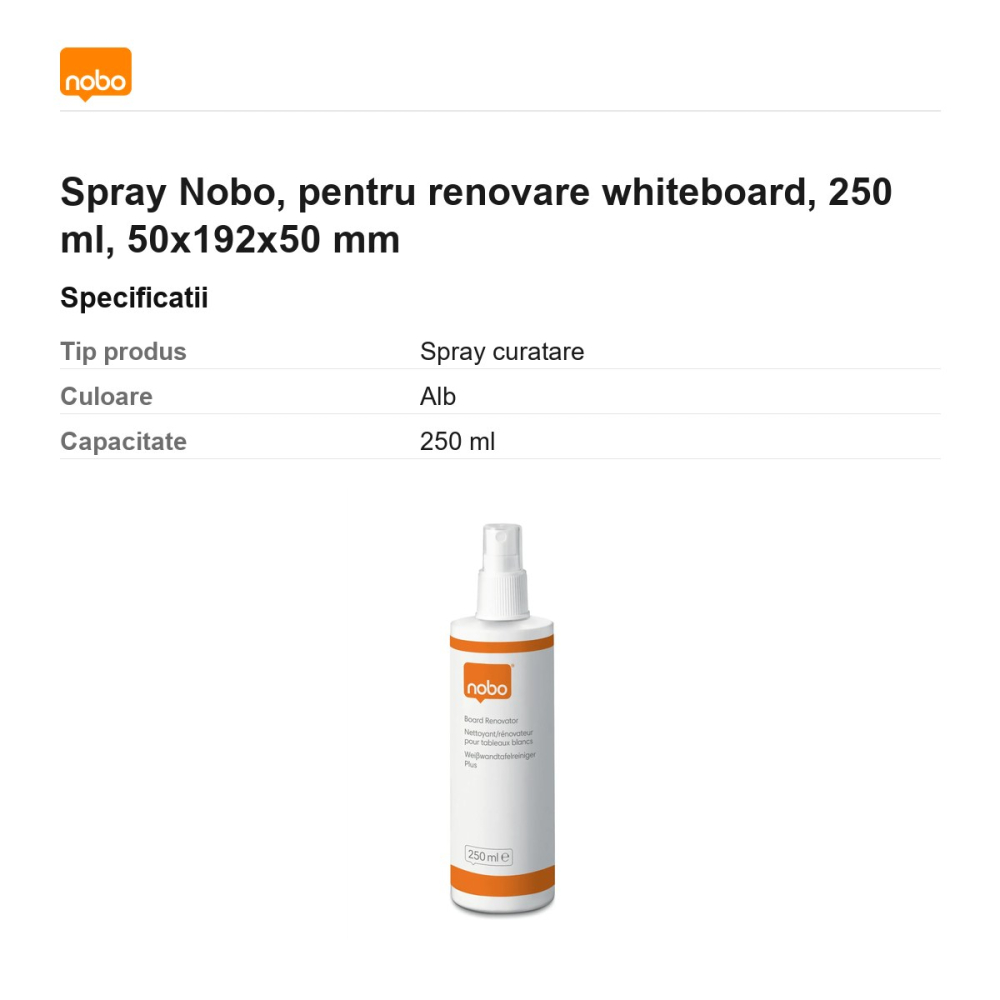 Spray Nobo, pentru renovare whiteboard, 250 ml, 50x192x50 mm [3]