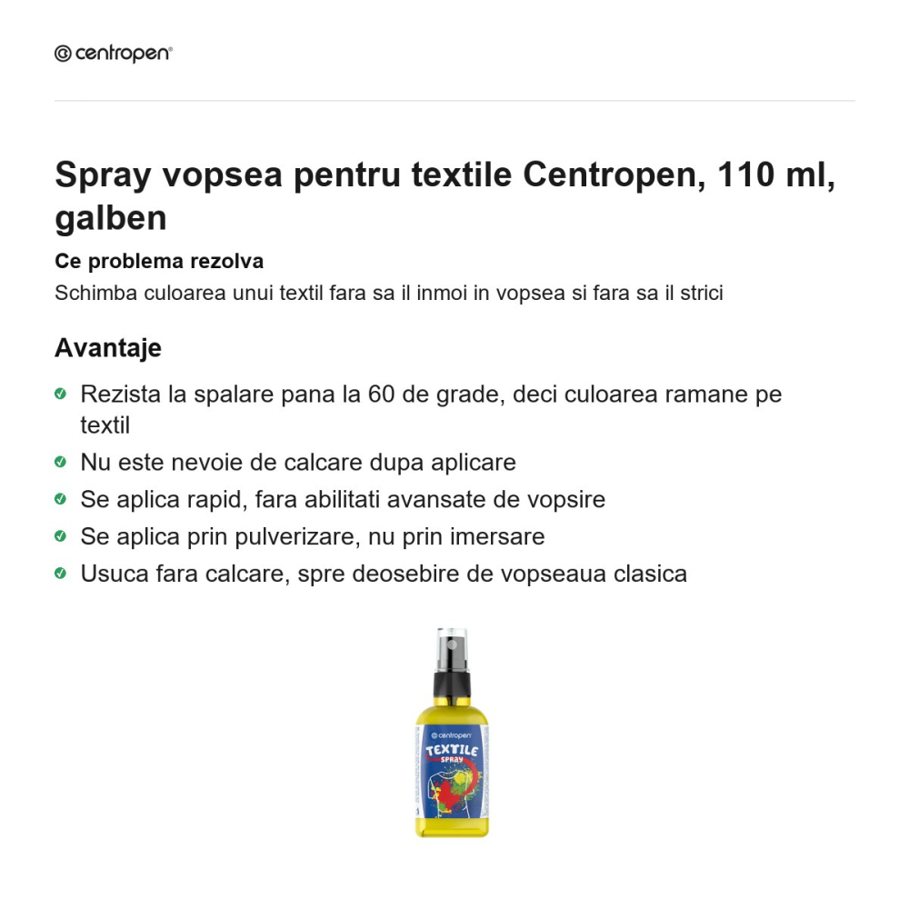 Spray vopsea pentru textile Centropen, 110 ml, galben [2]