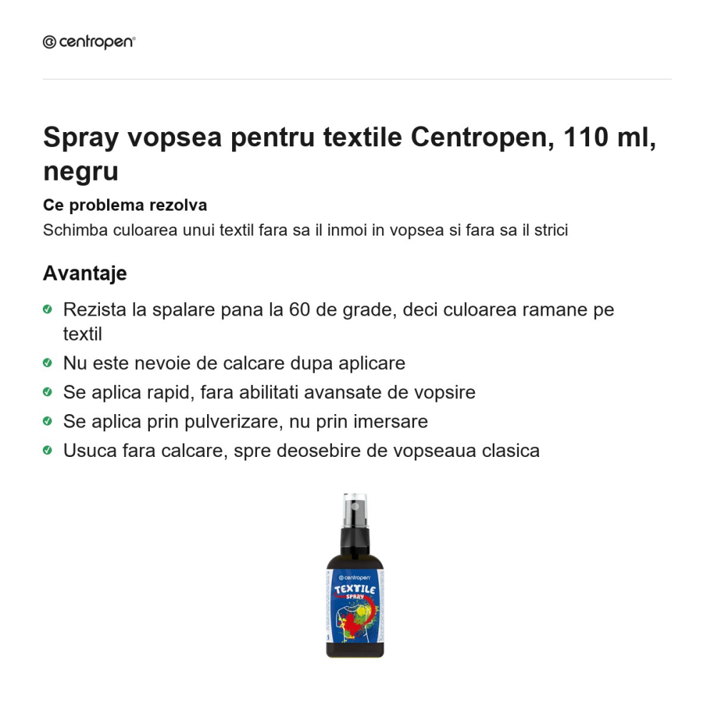 Spray vopsea pentru textile Centropen, 110 ml, negru [2]