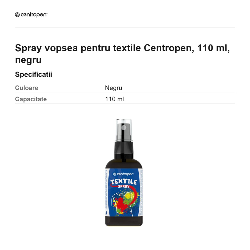 Spray vopsea pentru textile Centropen, 110 ml, negru [3]