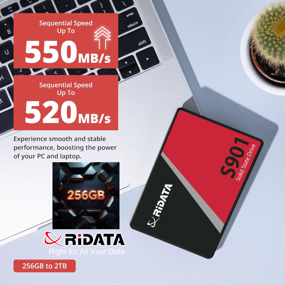 SSD 2.5 SATA 256GB RIDATA S901, Viteza Maxima 550 MB/s, pentru Sistem de Operare, Gaming, Workstation, cu Tehnologie Avansata LDPC ECC [2]
