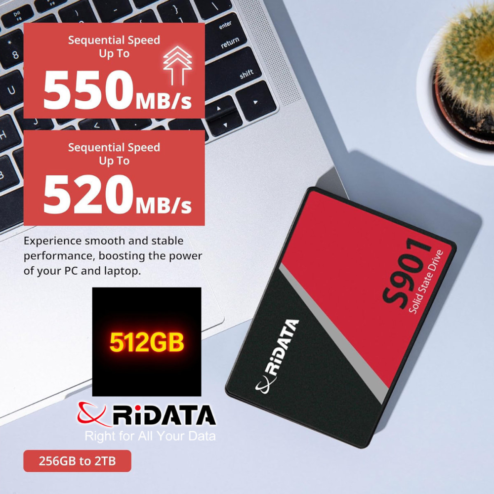 SSD 2.5 SATA 512GB RIDATA S901, Viteza Maxima 550 MB/s, pentru Gaming, Workstation, Backup, cu Tehnologie Avansata LDPC ECC [2]