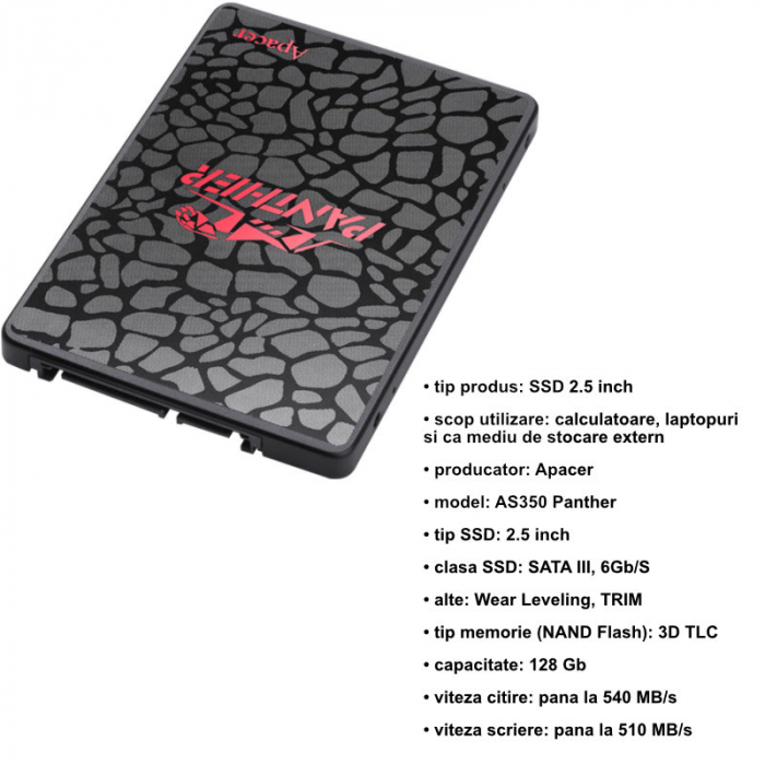 Solid State Drive, Apacer, 128 GB, 2,5", SATA III, Negru [4]