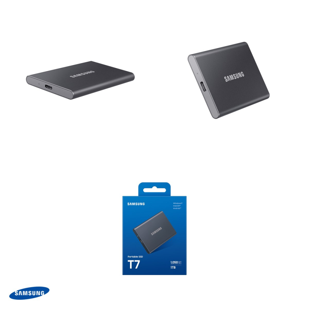SSD extern portabil Samsung T7, 1 TB, USB-C, USB 3.2 Gen 2 10 Gbps, citire 1.050 MB/s, scriere 1.000 MB/s, criptare AES 256-bit, gri, MU-PC1T0T/WW [5]