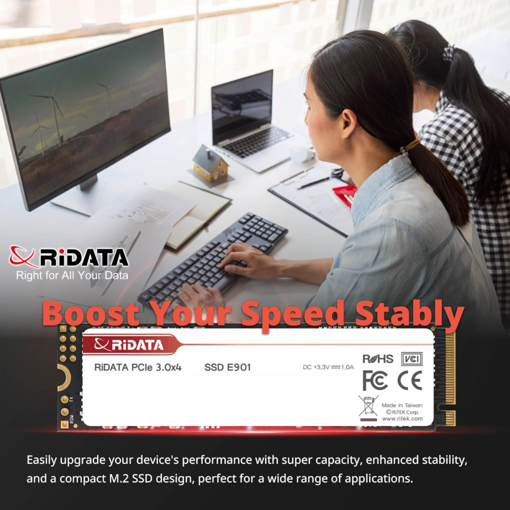 SSD M.2 NVMe 256GB RIDATA E901, PCIe Gen3 x4, Viteza citire 3000 MB/s, pentru Sistem de Operare, Gaming, Laptop, cu SLC Cache si 3D NAND [3]
