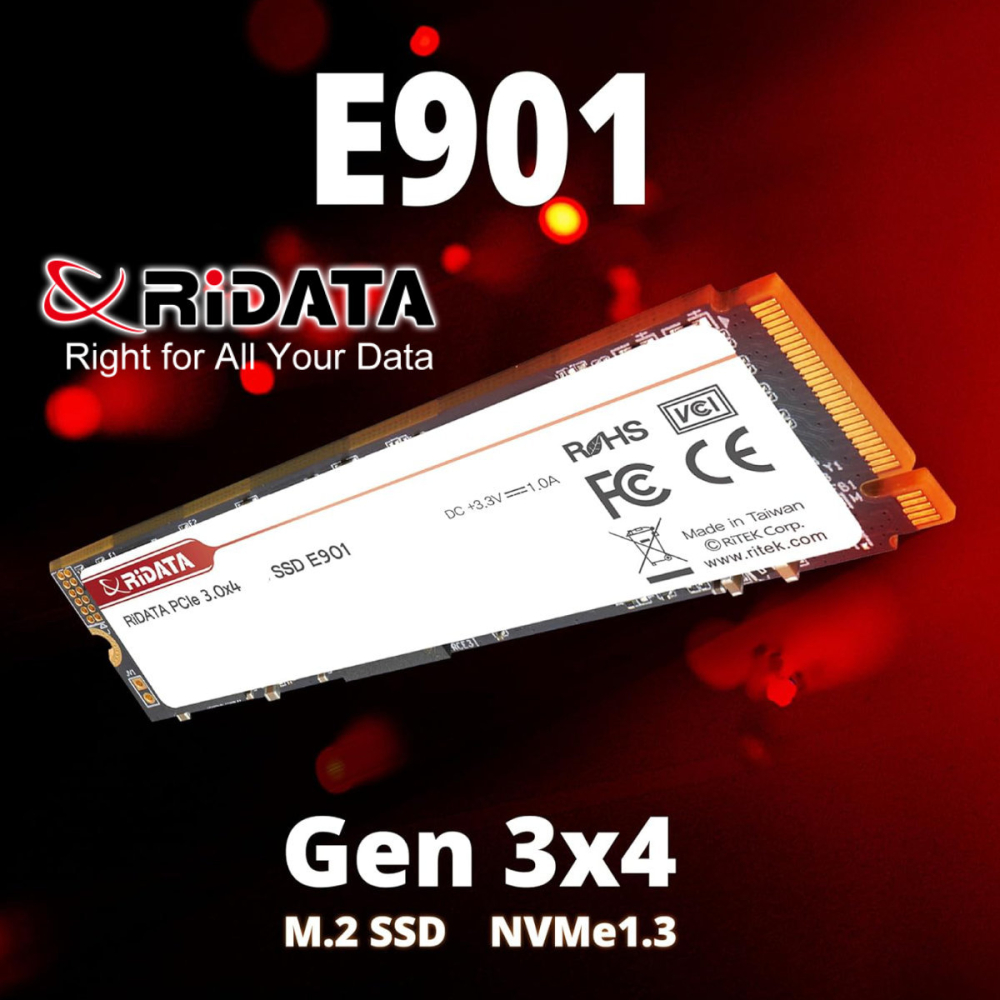 SSD M.2 NVMe 512GB RIDATA E901, PCIe Gen3 x4, Viteza citire 3300 MB/s, pentru Gaming, Laptop, Workstation, cu SLC Cache si 3D NAND [2]