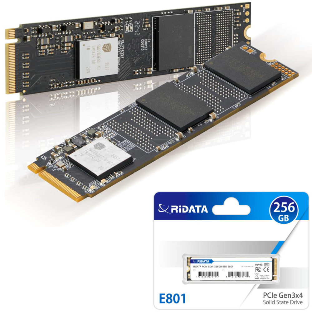 SSD PCIe M.2 NVMe RIDATA E801, 256 GB, Viteza Citire 2100 MB/s, Upgrade Laptop & PC, Tehnologie LDPC [5]