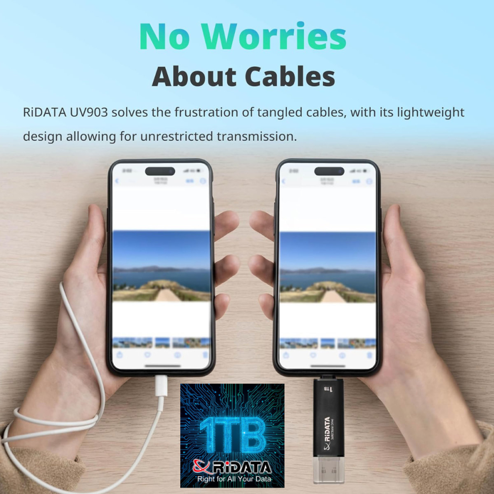 SSD Portabil 1TB RIDATA UV903, USB 3.2 Gen2, Viteza 1050 MB/s, pentru Backup, Gaming, Fotografie, cu Interfata Duala USB-C/USB-A [5]