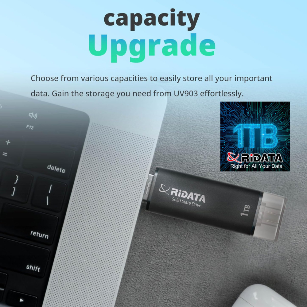 SSD Portabil 1TB RIDATA UV903, USB 3.2 Gen2, Viteza 1050 MB/s, pentru Backup, Gaming, Fotografie, cu Interfata Duala USB-C/USB-A [6]