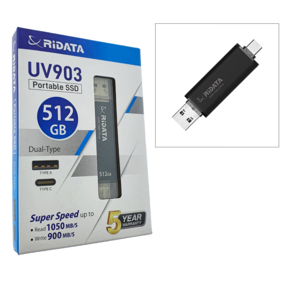 SSD Portabil Extern 512GB Viteza 1050 MB/s Dual USB-C si USB-A, RiDATA UV903, pentru Backup si Transfer Rapid, Negru [3]