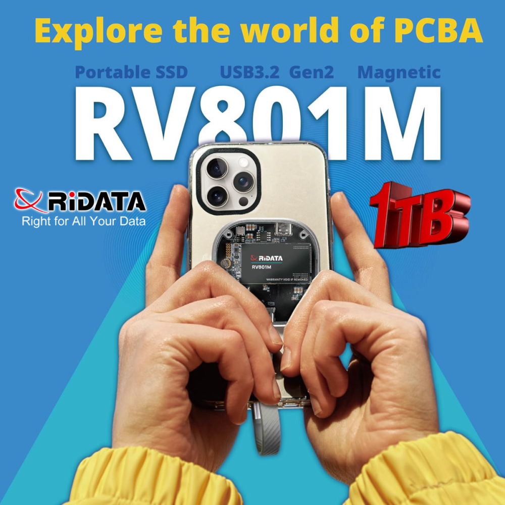 SSD Portabil Extern RiDATA RV801M 1 TB, Viteza Mare 1050 MB/s, Compatibil MagSafe pentru Filmari ProRes 4K pe iPhone, Carcasa Metalica cu Capac Transparent [4]