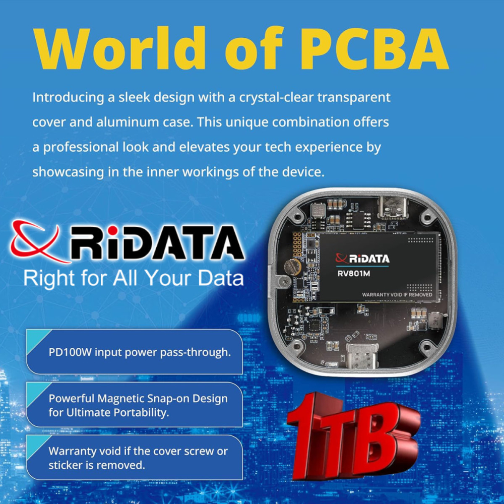 SSD Portabil Extern RiDATA RV801M 1 TB, Viteza Mare 1050 MB/s, Compatibil MagSafe pentru Filmari ProRes 4K pe iPhone, Carcasa Metalica cu Capac Transparent [9]