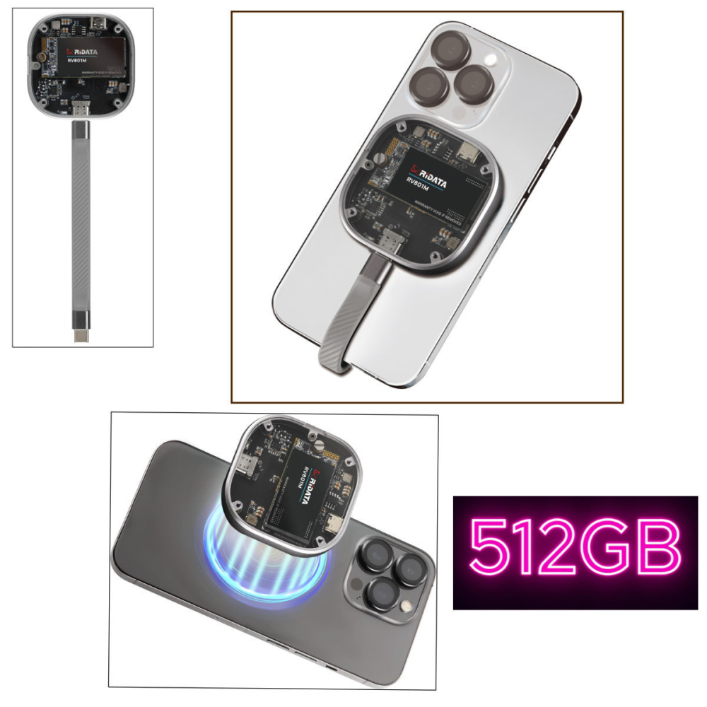 SSD Portabil Extern RiDATA RV801M 512 GB, Viteza Mare 1050 MB/s, Compatibil MagSafe si iPhone pentru Filmari ProRes, Carcasa Metalica cu Capac Transparent [2]