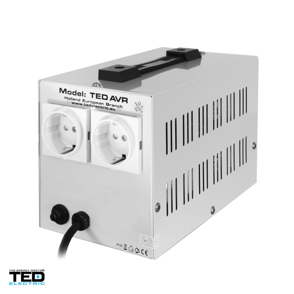 Stabilizator de tensiune monofazat AVR cu relee TED Electric TED000194, 500 VA / 300 W, iesire 230 V, intrare 150-270 V, precizie +/-5%, 2 prize Schuko, afisaj LCD, 120 x 222 x 150 mm [4]