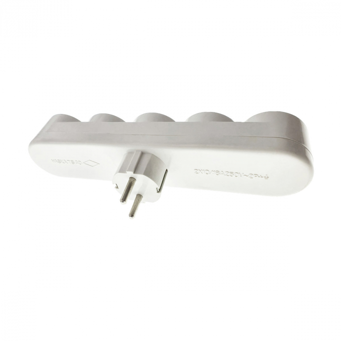 Stecher cu 5 prize tip schuko cu impamantare, 16A 250V, alb [2]