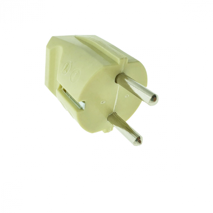 Stecher demontabil schuko, cu impamantare, 220V, 16A, cu iesire dreapta, din ebonita, bej [1]