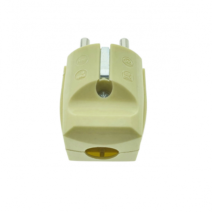 Stecher demontabil schuko, cu impamantare, 220V, 16A, cu iesire dreapta, din ebonita, bej [2]