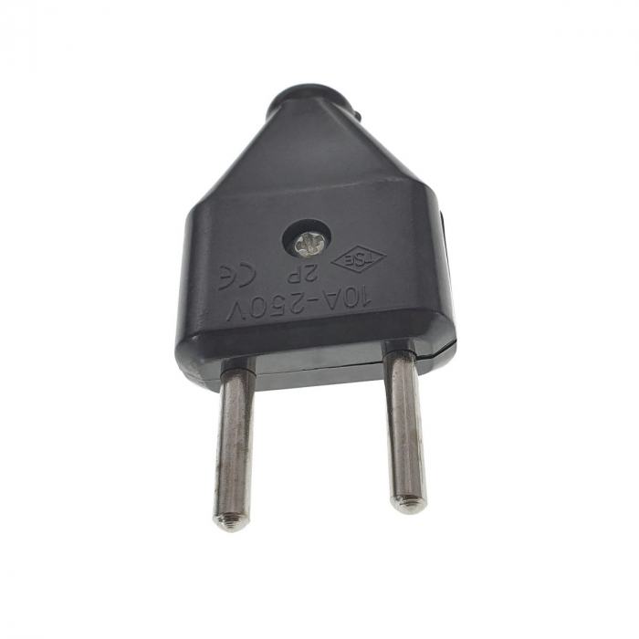 Stecher plat, priza EU, IP20, 10A, 220 - 240V, 50Hz, dimensiuni 65 x 34 x 14mm, negru [2]