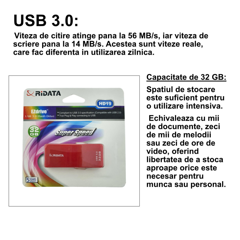 Stick USB 3.0 RiDATA, 32 GB, Transfer Viteza Mare, Compatibilitate Universala, Conector Retractabil Rosu [3]