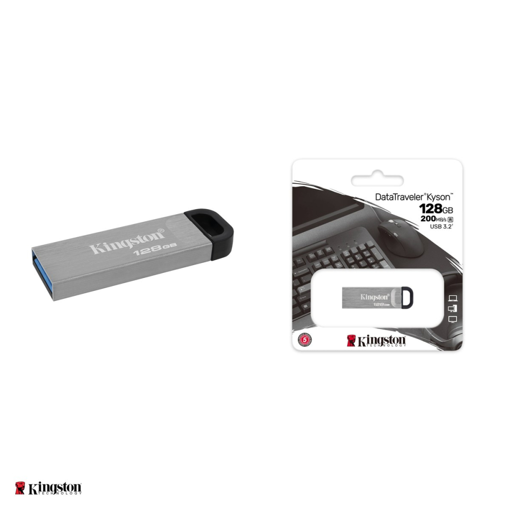 Stick USB Kingston DataTraveler Kyson, 128 GB, USB-A, USB 3.2 Gen 1, citire pana la 200 MB/s, carcasa metalica fara capac, argintiu, DTKN/128GB [4]
