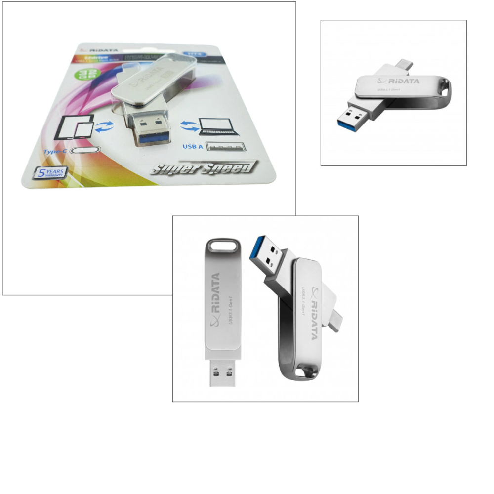 Stick USB OTG 32GB Dual USB-C si USB-A Viteza 5Gbps, RiDATA HT4, pentru Telefon, Tableta, PC, Metalic Silver [4]