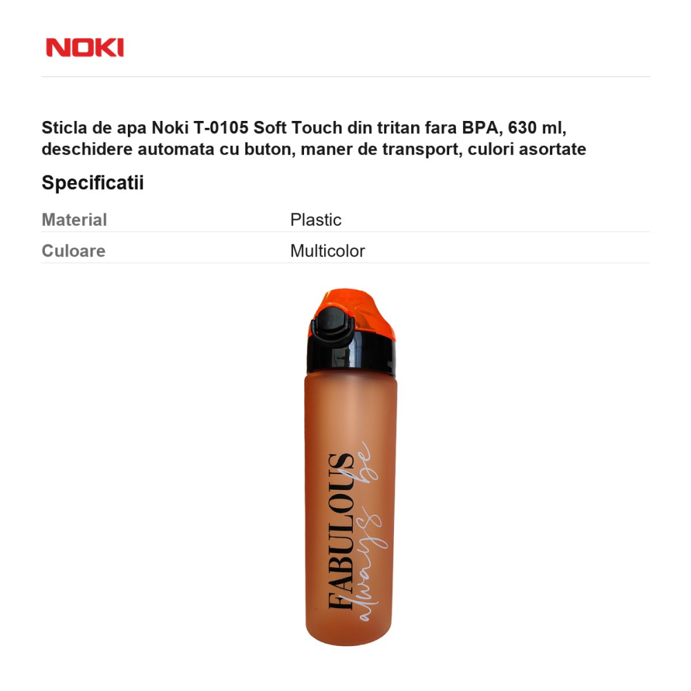 Sticla de apa Noki T-0105 Soft Touch din tritan fara BPA, 630 ml, deschidere automata cu buton, maner de transport, culori asortate [3]