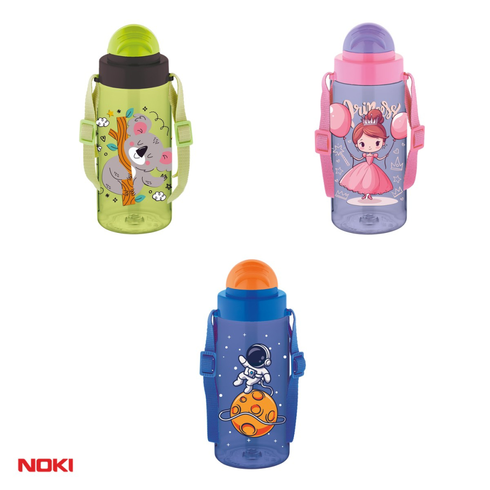 Sticla de apa pentru copii Noki T-0107 din tritan fara BPA, 500 ml, cu pai integrat, capac etans, curea de transport ajustabila, culori asortate [4]