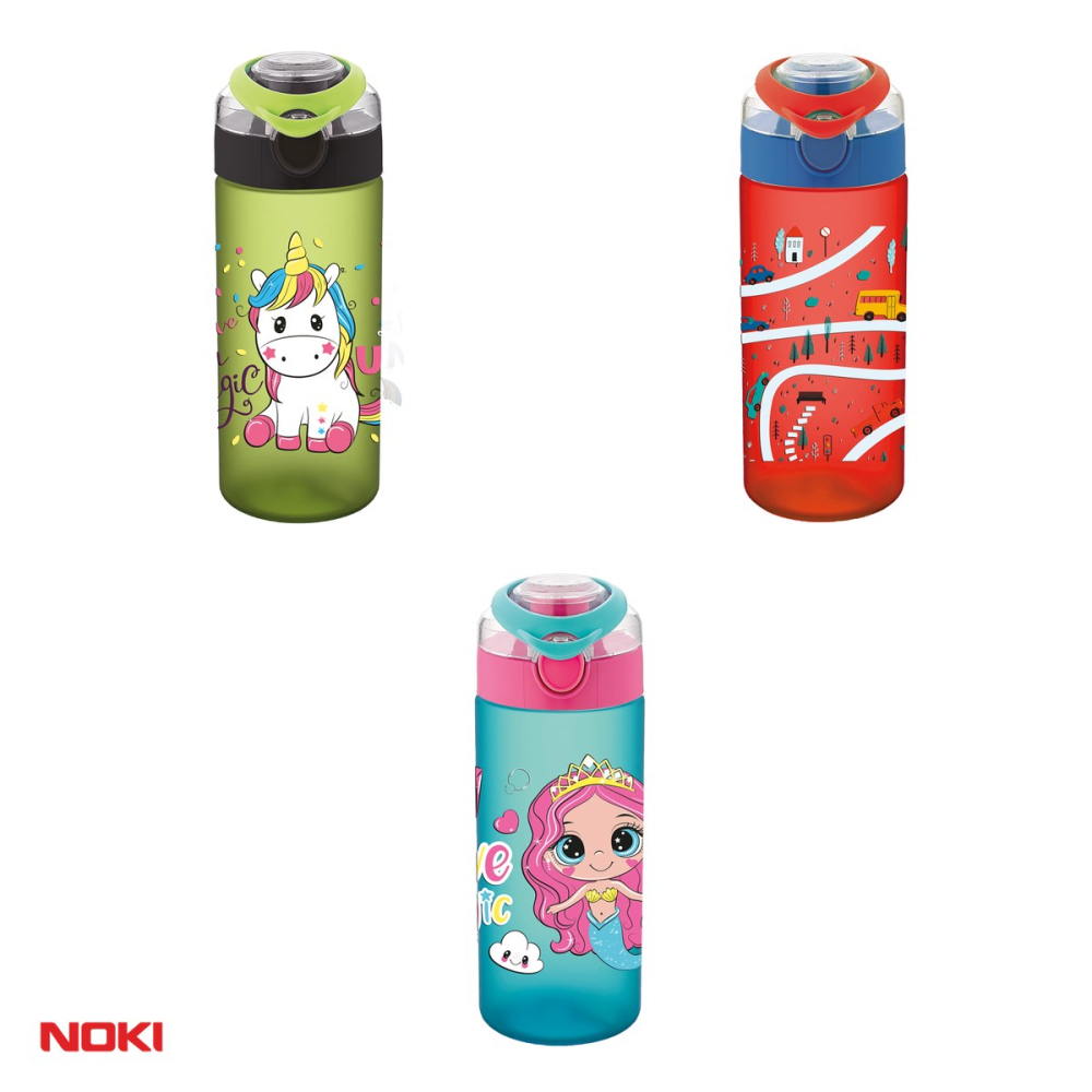 Sticla de apa pentru copii Noki T-0108 Soft Touch din tritan fara BPA, 500 ml, deschidere automata cu buton, maner de transport, culori asortate [4]