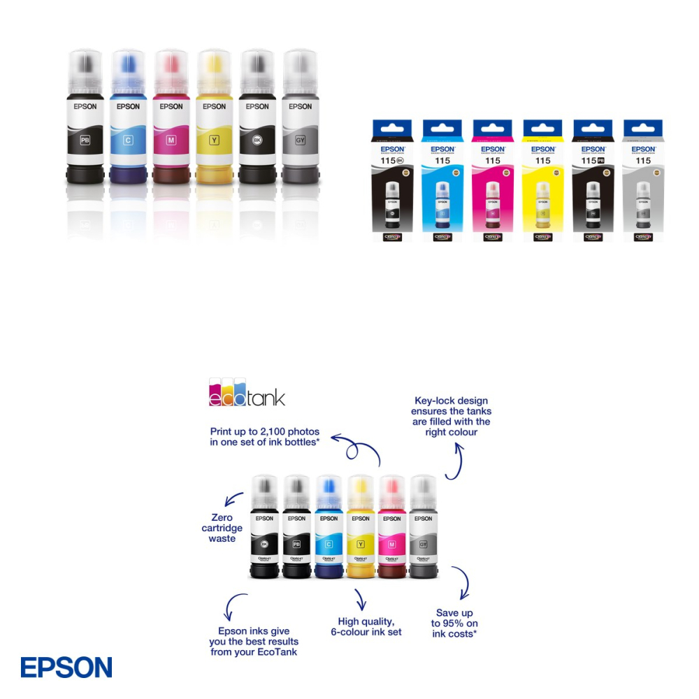 Sticla de cerneala Epson 115 EcoTank, 70 ml, cerneala pigment, Claria ET Premium, randament 6.200 pagini, pentru L8160 si L8180, negru, C13T07C14A [4]