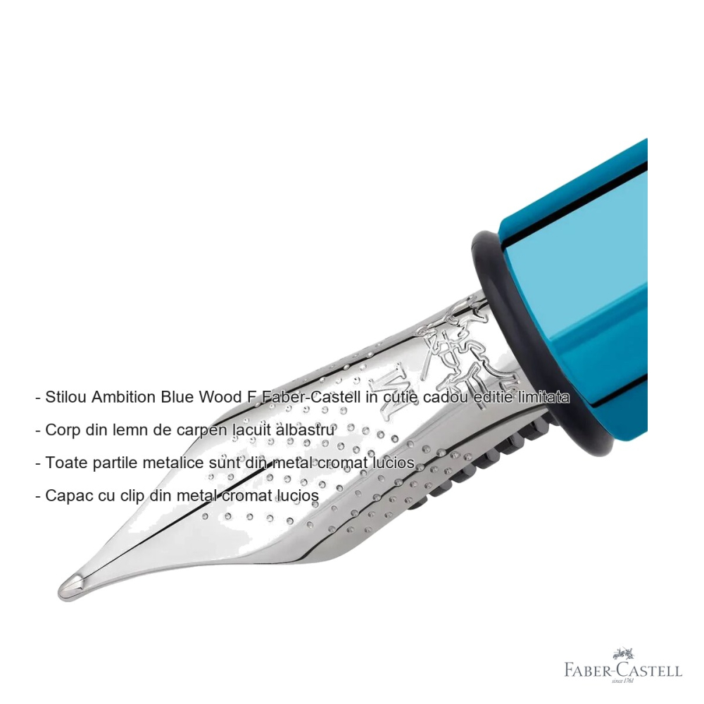 Stilou Faber-Castell Ambition Blue Wood, penita F, corp din lemn de carpen lacuit, editie limitata [2]