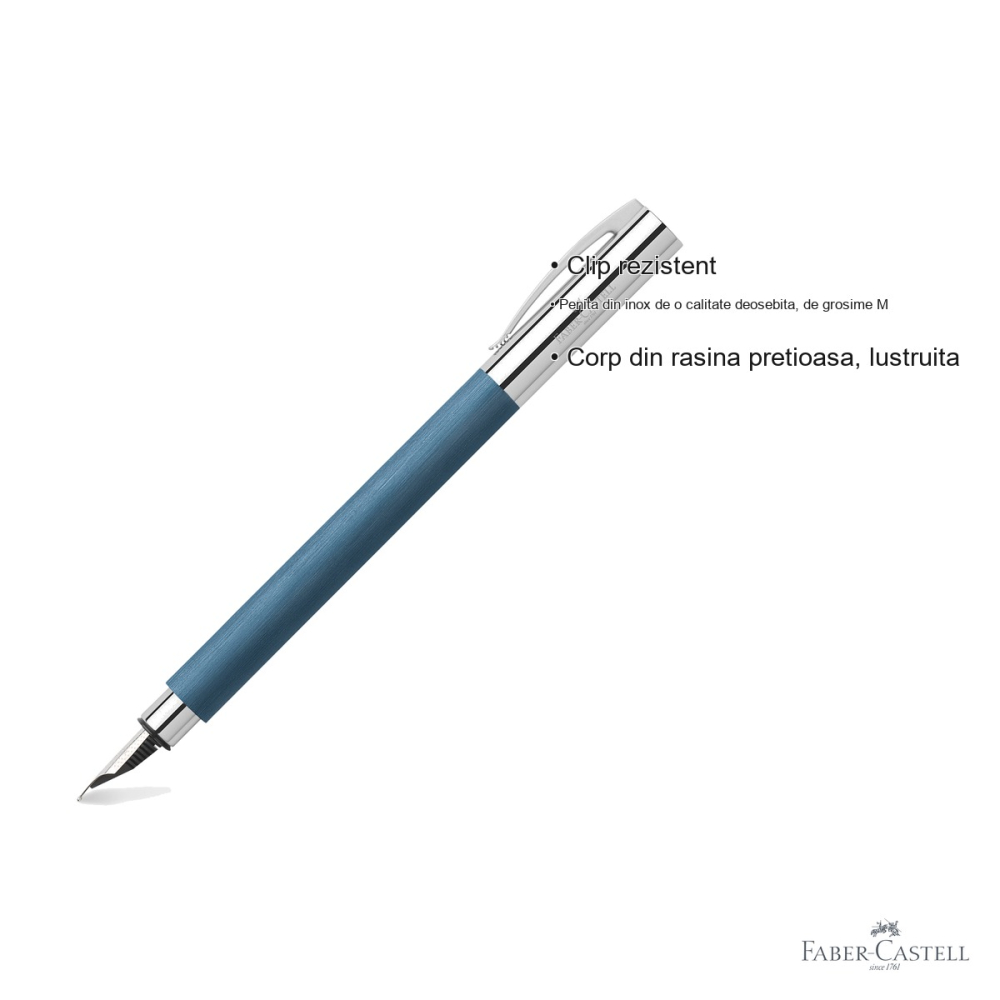 Stilou Faber-Castell Ambition Precious Resin, corp din rasina pretioasa, penita inox M, albastru, pentru scriere premium [3]