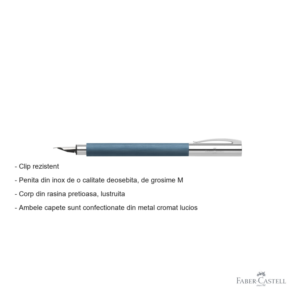 Stilou Faber-Castell Ambition Precious Resin, corp din rasina pretioasa, penita inox M, albastru, pentru scriere premium [2]