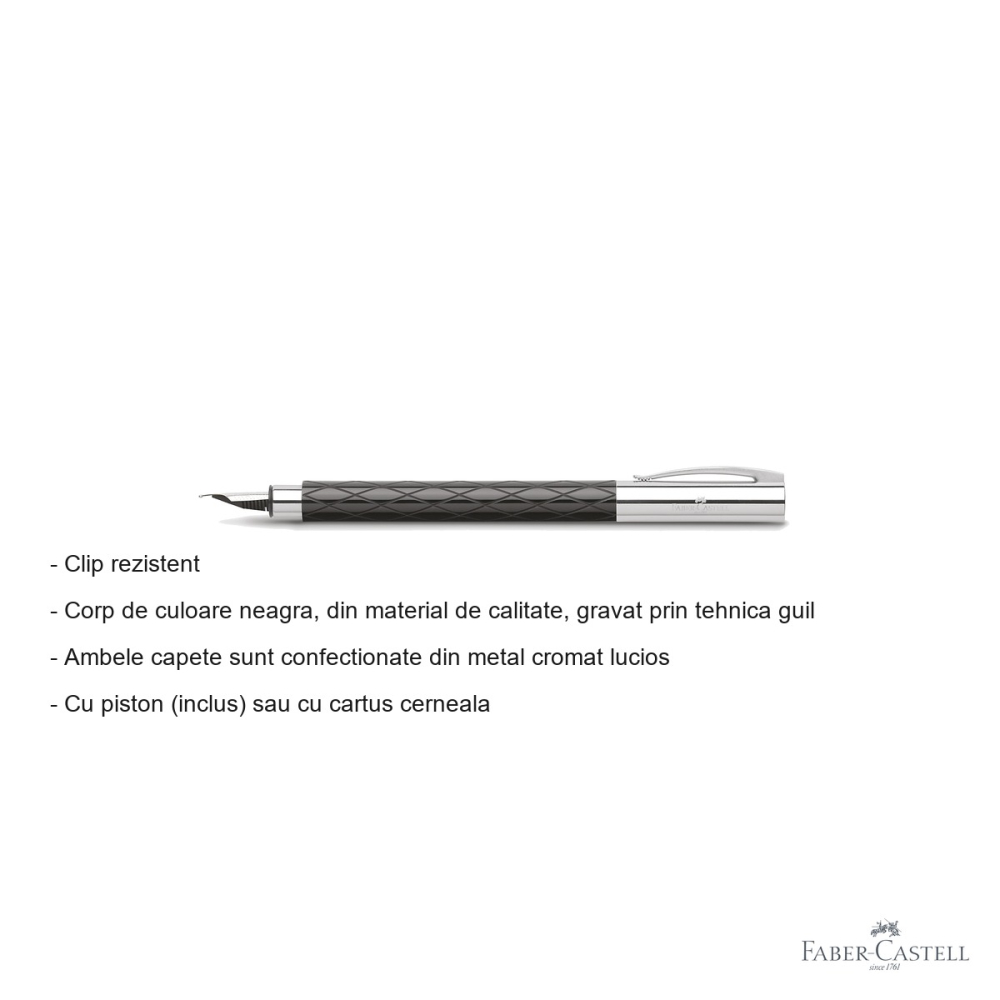 Stilou Faber-Castell Ambition Rhombus, corp din rasina neagra gravata guilloche, penita otel inoxidabil F, pentru scris premium [2]