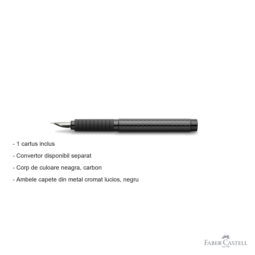 Stilou Faber-Castell Basic Black Carbon, penita B din otel inoxidabil, pentru scriere premium [2]