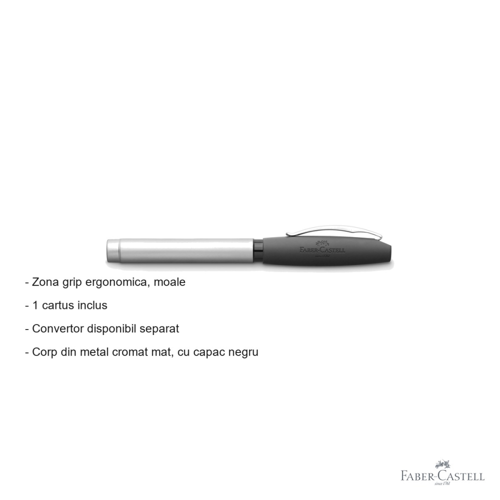 Stilou Faber-Castell Basic Metal, corp metalic cromat mat, penita otel inoxidabil M, pentru scris de calitate [2]