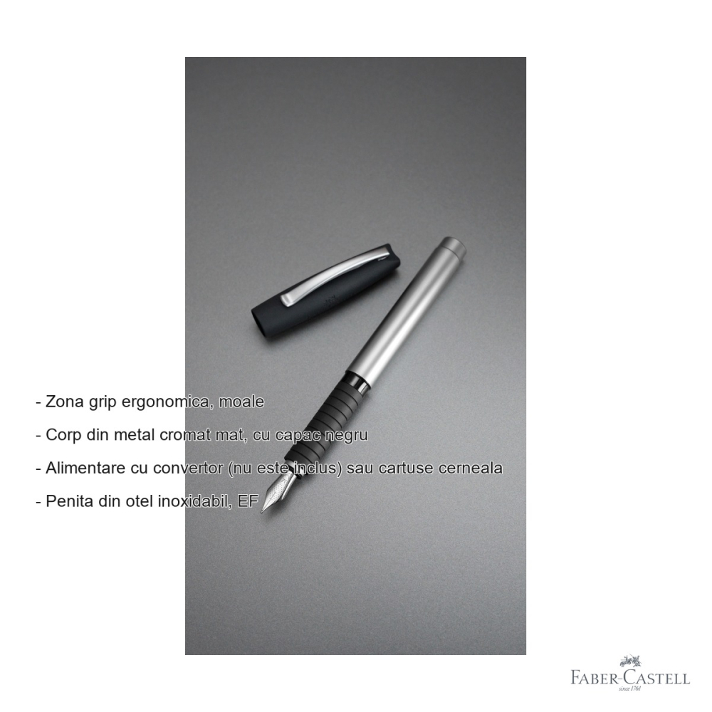 Stilou Faber-Castell Basic Metal Mat, penita EF din otel inoxidabil, pentru scriere de precizie [2]