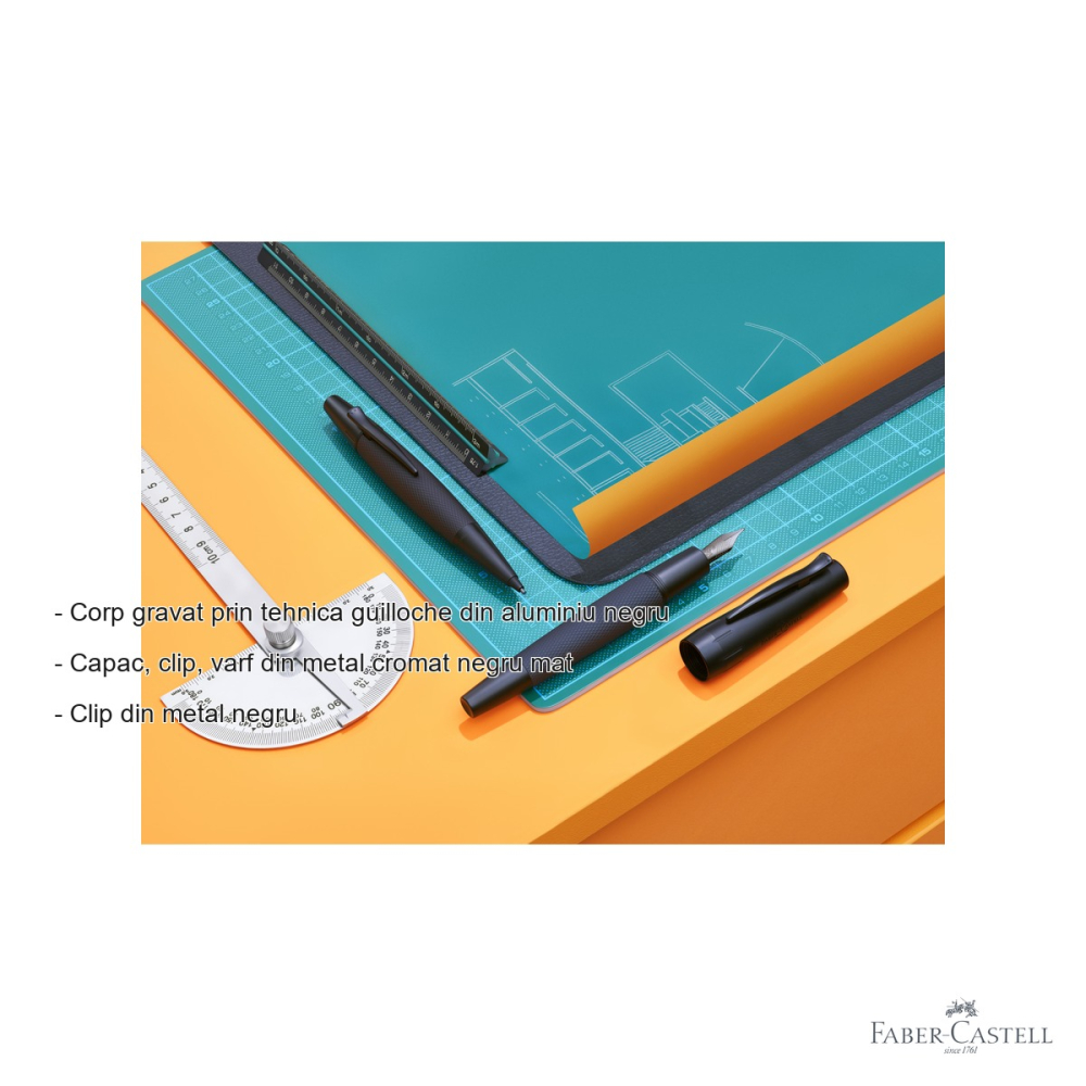 Stilou Faber-Castell e-Motion Pure Black, corp aluminiu gravat guilloche, penita otel inoxidabil, pentru scriere premium [2]