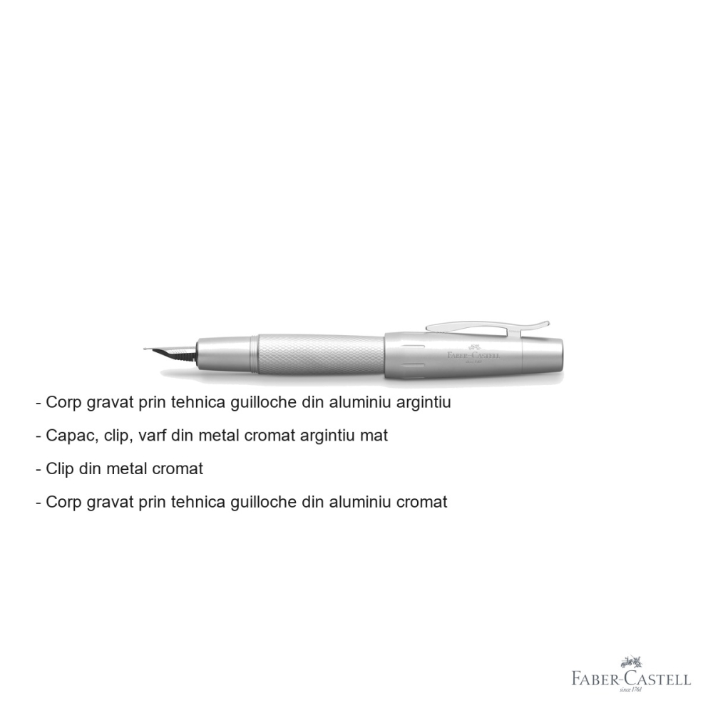 Stilou Faber-Castell e-Motion Pure Silver, corp aluminiu gravat guilloche, penita otel inoxidabil, pentru scriere eleganta [2]